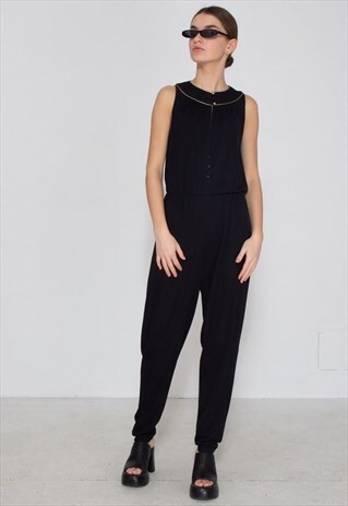 VINTAGE BLACK MARCOLAS SLEEVELESS PLAYSUIT JUMPSUIT