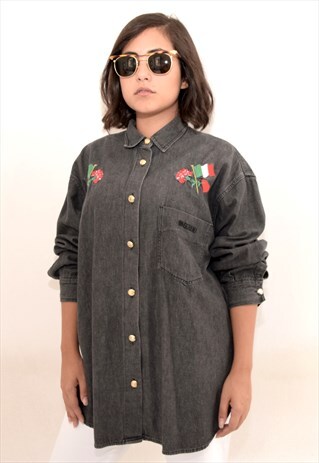 VINTAGE MOSCHINO DARK DENIM EMBROIDERED SHIRT