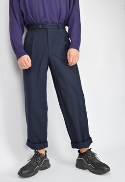 Vintage dark blue classic cotton straight suit trousers