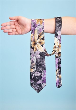 VINTAGE 80'S RETRO FLORAL PATTERN PATTERN PRINT TIE