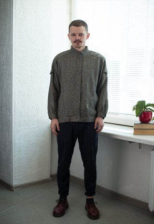 VINTAGE 80'S GREY WOOL BOMBER JACKET