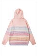 KNITTED STRIPED HOODIE GRADIENT JUMPER RAINBOW PULLOVER PINK