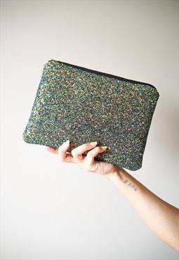 Sparkly Black Clutch Bag with Gold and Copper