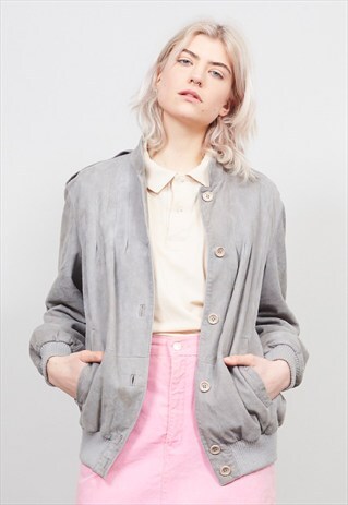 VINTAGE 70'S GREY SUEDE BOMBER JACKET
