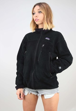 VINTAGE OVERSIZED BLACK FLUFFY PATAGONIA ZIP UP FLEECE