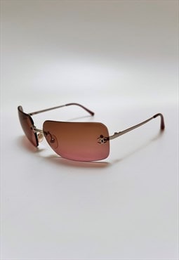 Chanel Sunglasses Rimless CC Rectangle Brown Pink Ombre 4017