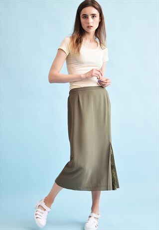 90'S RETRO SIDE SPLIT MOMS MIDI SKIRT