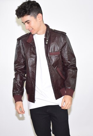 VINTAGE 90S BROWN MAROON LEATHER JACKET