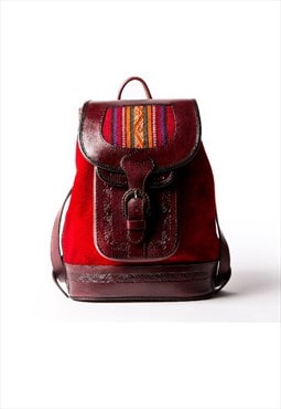MOCHITA RED - Small Suede and Leather Backpack