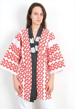 Vintage Japanese Kimono Shirt Cotton Long Gown Robe Blouse