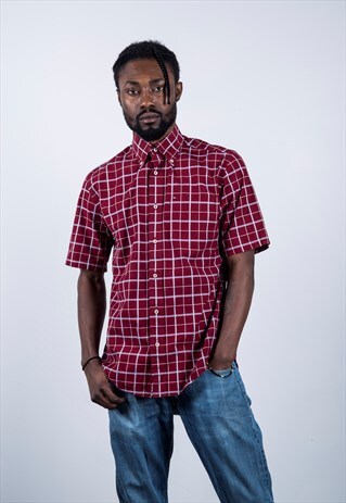 TOMMY HILFIGER VINTAGE 1990S RED AND BLUE CHECKED SHIRT