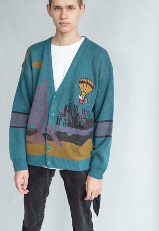VINTAGE 80S FUNKY PATTERNED CARDIGAN IN OVERSIZED FIT