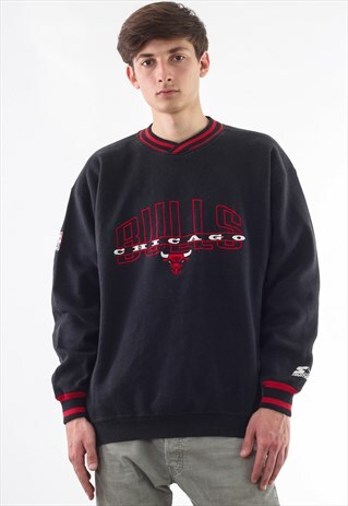 VINTAGE STARTER CHICAGO BULLS NBA CREW NECK 90S BLACK