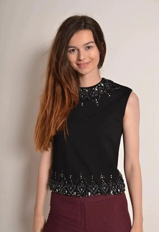 VINTAGE 90S WOOL BEADED EVENING TOP IN BLACK