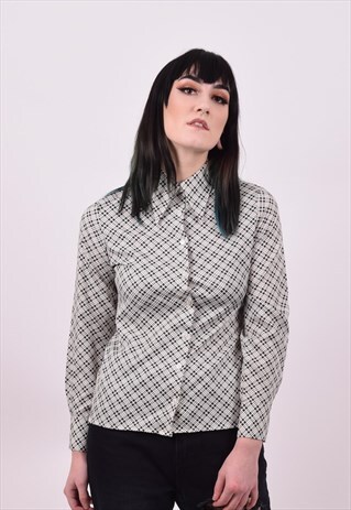 VINTAGE 70'S DAGGER COLLAR CRAZY PRINT SHIRT SIZE SMALL