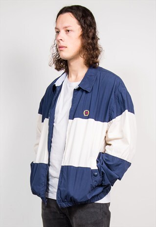 VINTAGE 90'S TOMMY HILFIGER NAVY STRIPE BOMBER JACKET
