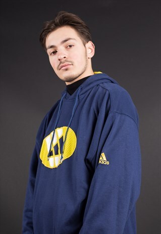 BLUE BIG LOGO HOODED ADIDAS SWEATSHIRT