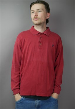 Vintage Marlboro Long Sleeve Polo Shirt in Red with Logo
