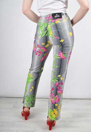 VINTAGE 90S VERSACE BOOTCUT TROUSERS IN FLORAL PRINT