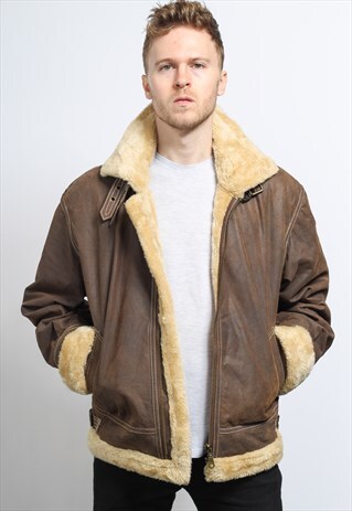 VINTAGE LEATHER AVIATOR FLEECE SHEEPSKIN JACKET