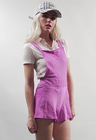 VINTAGE 70'S PURPLE GLITTER LUREX DUNGAREE SHORTS