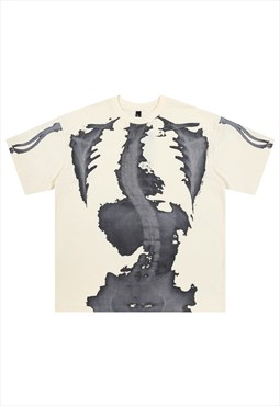 X-ray t-shirt spine print top grunge skeleton bone tee cream