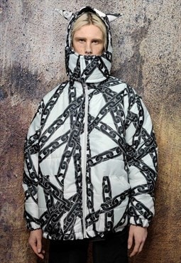 Chain bomber jacket handmade reversible grunge puffer white