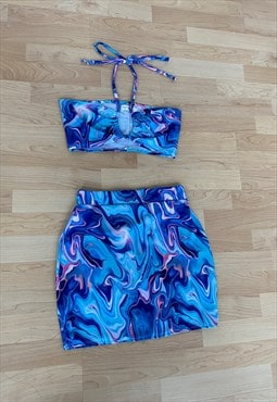 Blue marble skirt set