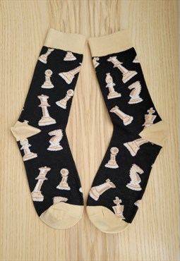 Chess Pattern Cozy Socks in black