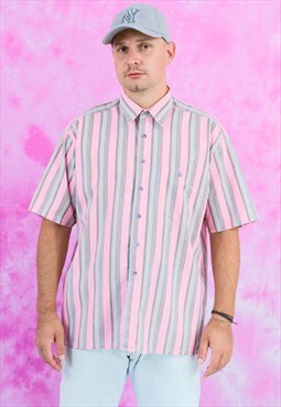 Striped pink shirt vintage short sleeve collared men XL