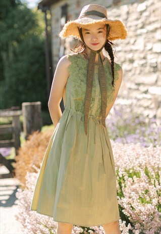 COTTON FOREST FLORAL SLEEVELESS DRESS MIDI SUMMER DRESS