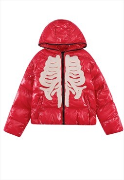 Skeleton bomber jacket latex grunge puffer shiny coat red