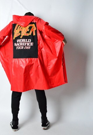 KALEIDOO REWORKED VINTAGE 70S RED SLAYER FESTIVAL RAIN COAT