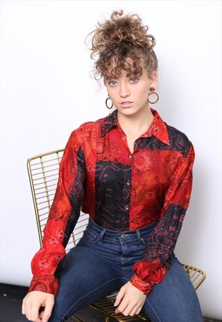 VINTAGE 90S RED PATCHWORK PRINT SHIRT
