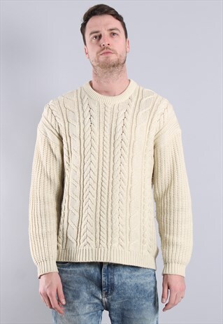 VINTAGE CABLE KNIT FISHERMANS JUMPER MEDIUM