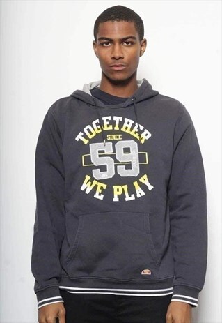 VINTAGE ELLESSE LOGO HOODIE GREY BLUE