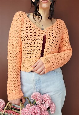 Vintage 90s sheer crochet orange top cardigan