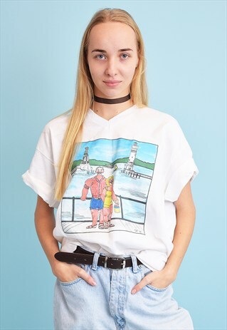 COOL 90'S RETROHOLIDAY PRINGT OVERSIZED T-SHIRT TEE