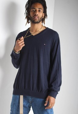 Vintage Tommy Hilfiger v Neck Jumper Blue