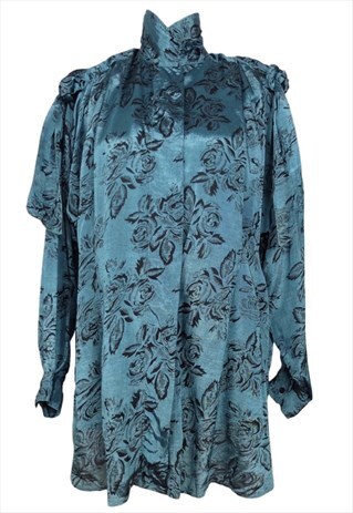VINTAGE BLOUSE 80S AVANT-GARDE BOHEMIAN PARTY FLORAL PRINT