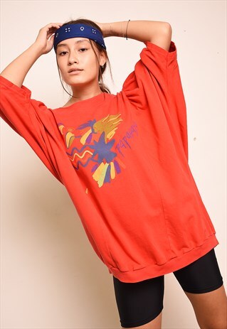 VINTAGE 80S RETRO OVERSIZED GRAPHIC PRINT SWEATSHIRT JUMPER