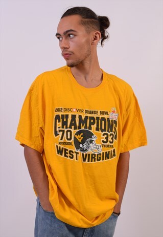 RUSSELL ATHLETIC 2012 CHAMPION WEST VIRGINIA T-SHIRT TOP YEL