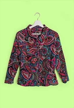 Vintage 90's Corduroy Shirt Blouse Paisley Pattern 70s Style