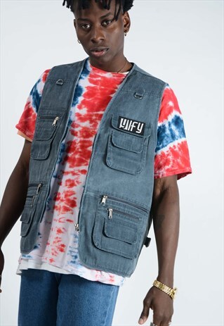 YIFY UTILITY VEST JACKET IN BLUE