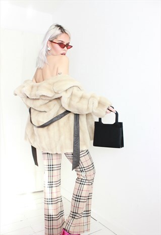 VINTAGE 70S CREAM TISSAVEL FAUX MINK FUR JACKET