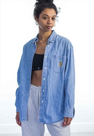 VINTAGE POLO RALPH LAUREN LOGO DENIM SHIRT 90S X 12.1