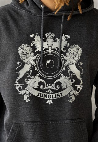 JUNGLIST COAT OF ARMS HOODIE WASHED BRUSHED MEN'S HOODED TOP