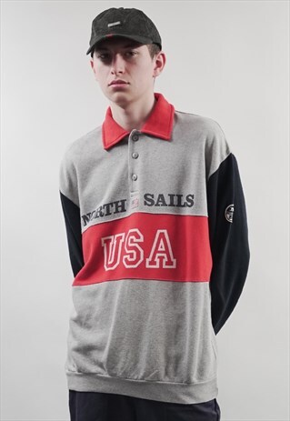 VINTAGE 90'S NORTH SAILS COLOUR BLOCK POLO SWEATER