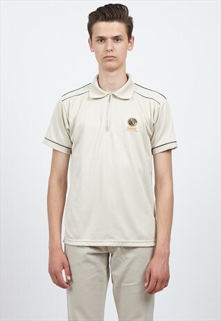 VINTAGE BEIGE VERSACE 1/4 ZIP SHORT SLEEVE POLO SHIRT TOP