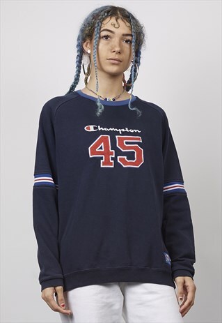 VINTAGE 90'S NAVY/ TRICOLOUR CHAMPION LOGO SWEATER